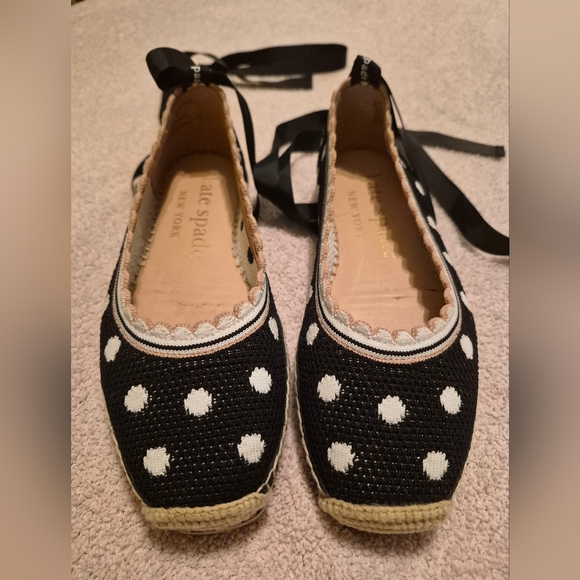 Kate Spade Nottingham Knit Polka Dot Flats 6.5 | Black Espadrille Ballet Shoe - Picture 2 of 5